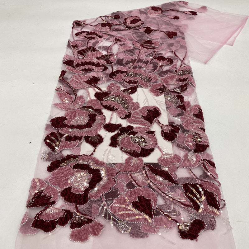 Two-Tone Cordwork Bead & Sequin Embroidered Fabric — fabric photo 3