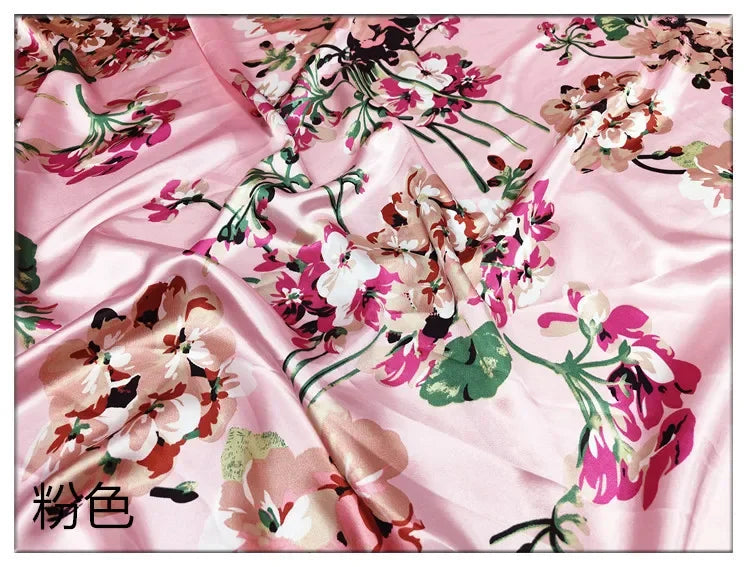 Satin Silk Floral Fabric Smooth Glossy Texture For Headwraps Sleepwear Home Textiles Cheongsam Robe Material Fabric