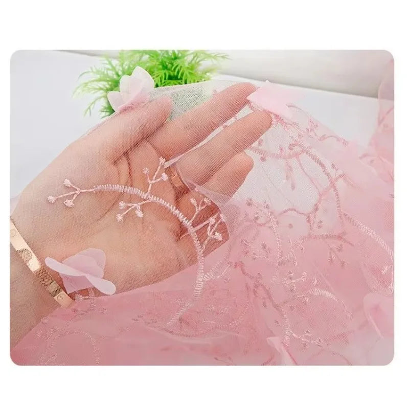 Multicolor 3D Embroidered Lace Mesh Fabric - Wedding Gown Material