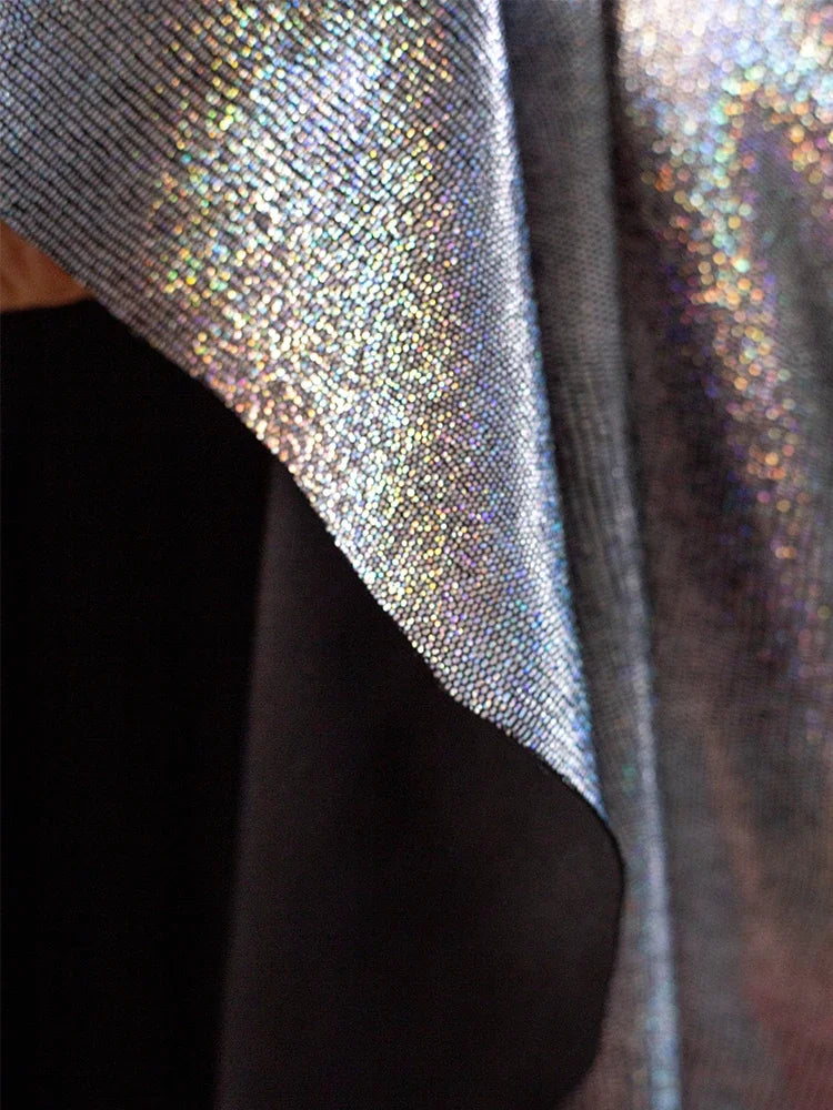 Silver Glitter Fabric Elastic Fish Scale Texture Sewing Performance Fashion Show Stage Clothing DIY Background Decoration Fabric