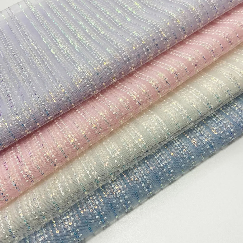 Shiny Vertical Stripe Sequin Mesh - Evening Dress & Stage Skirt Fabric