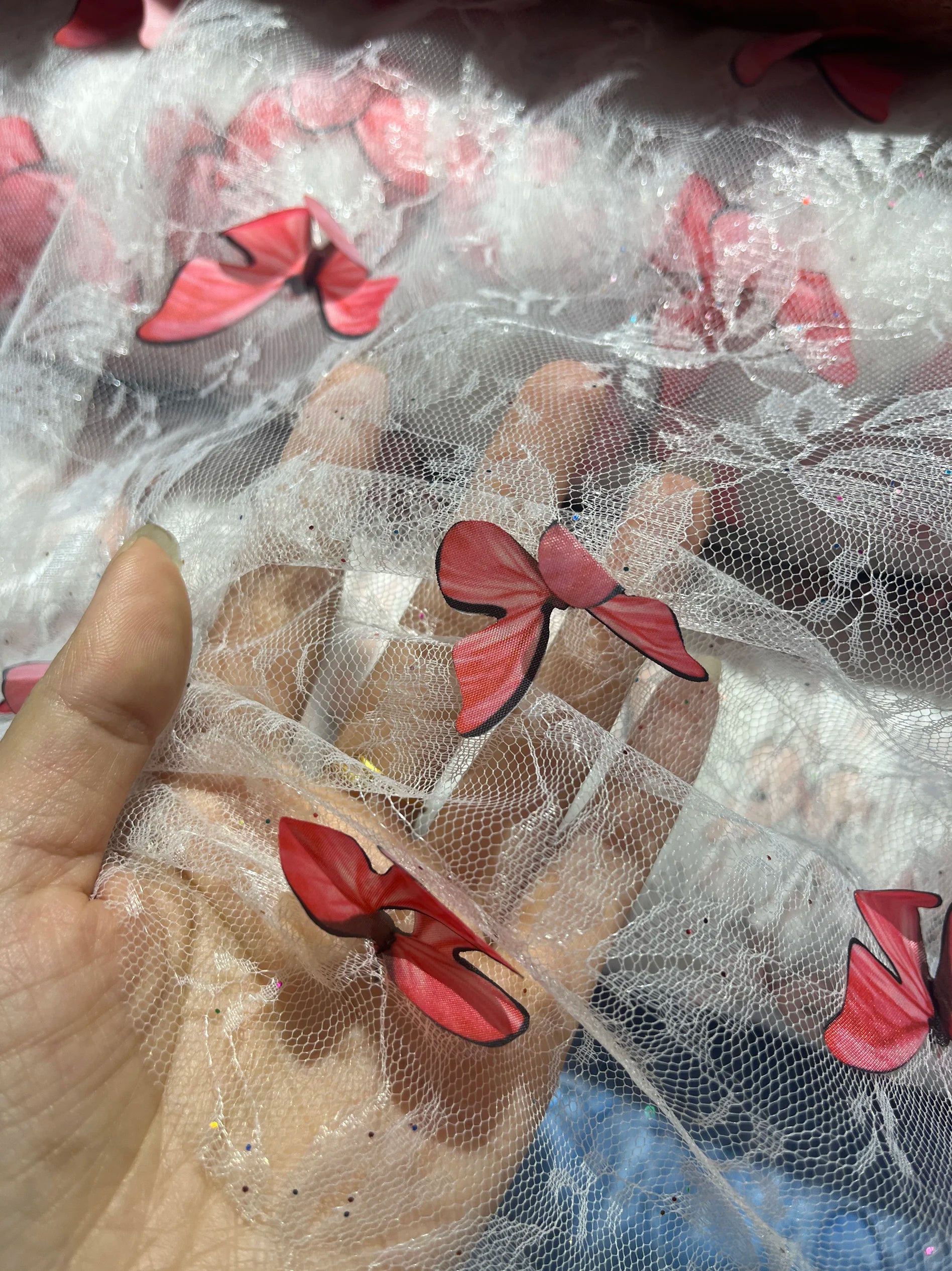 قماش شبكي مطرز ثلاثي الأبعاد بنقوش الفراشات لفساتين الزفاف، قماش زخرفي للخلفية للملابس الرسمية