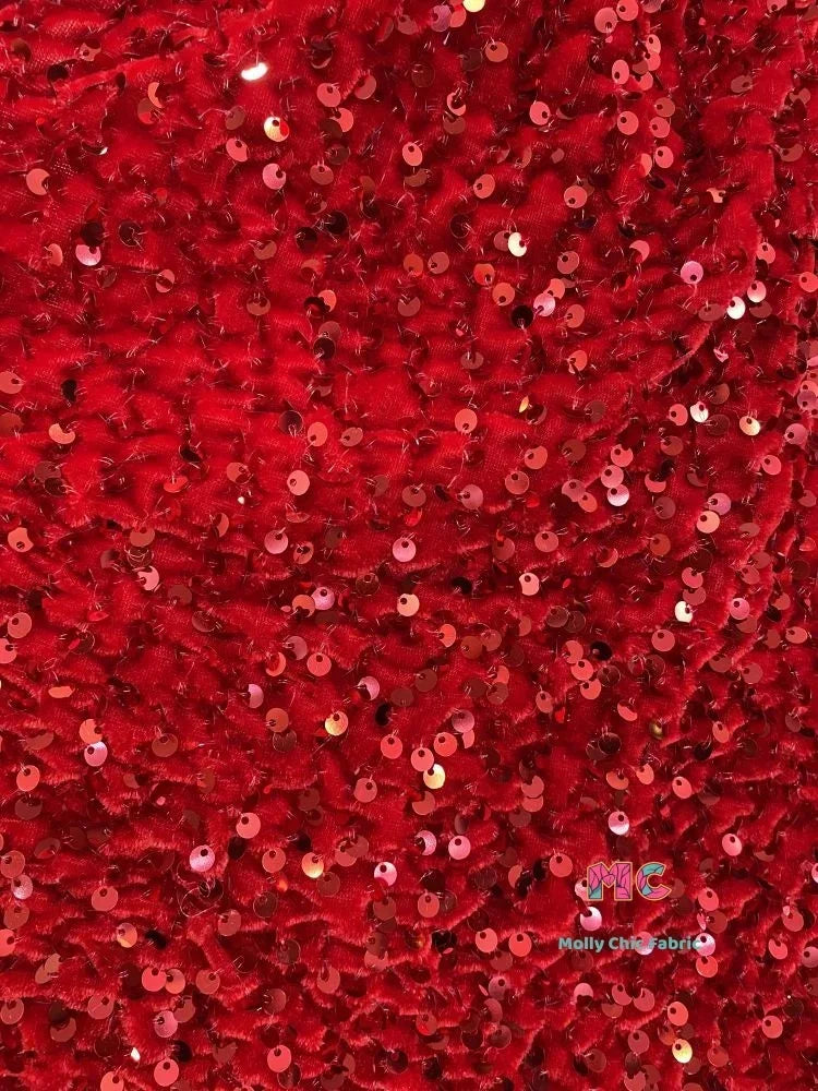 Tela elástica de terciopelo con lentejuelas y bordado tridimensional para costura de vestidos de noche y ropa.