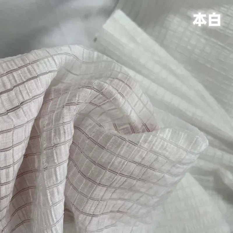 Cream Yellow Checkered Fabric Soft Breathable Textile For Summer Outfit Sewing DIY Clothing Craft Upholstery Home Decor Material