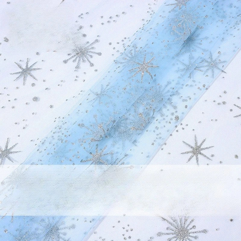 Silver Snowflake Mesh Fabric Suitable For Christmas Decorations Stage Settings And Elsa Princess Dress