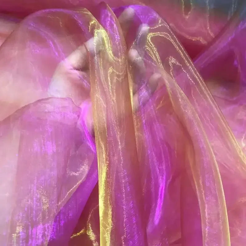 Unique Fabric Transparent Organza Sheer Cloth Sparkling Material For Wedding Dress Elegant Evening Gown Couture Design Clothing