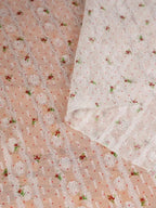 قماش شيفون أورجانزا جاكار دانتيل منقط وردي - مادة شفافة زهرية