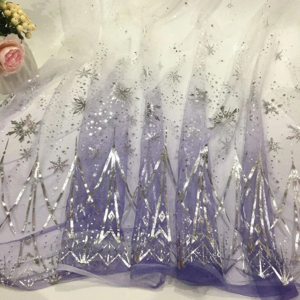 Gradient Star Moon Snowflake Gold Embroidered Chiffon Fabric - Netted Material