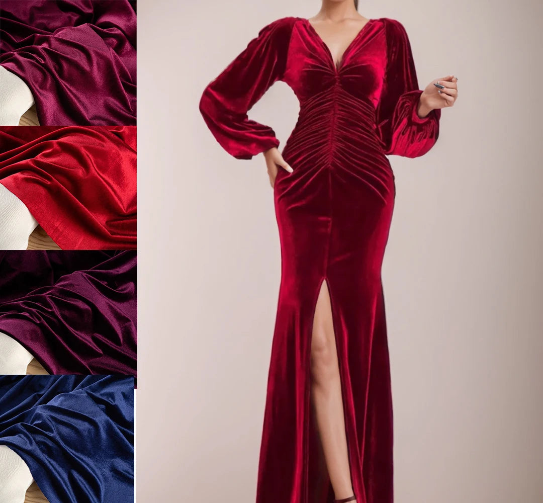 Premium Stretch Gold Velvet Fabric - Soft Plush Material for Evening Gowns