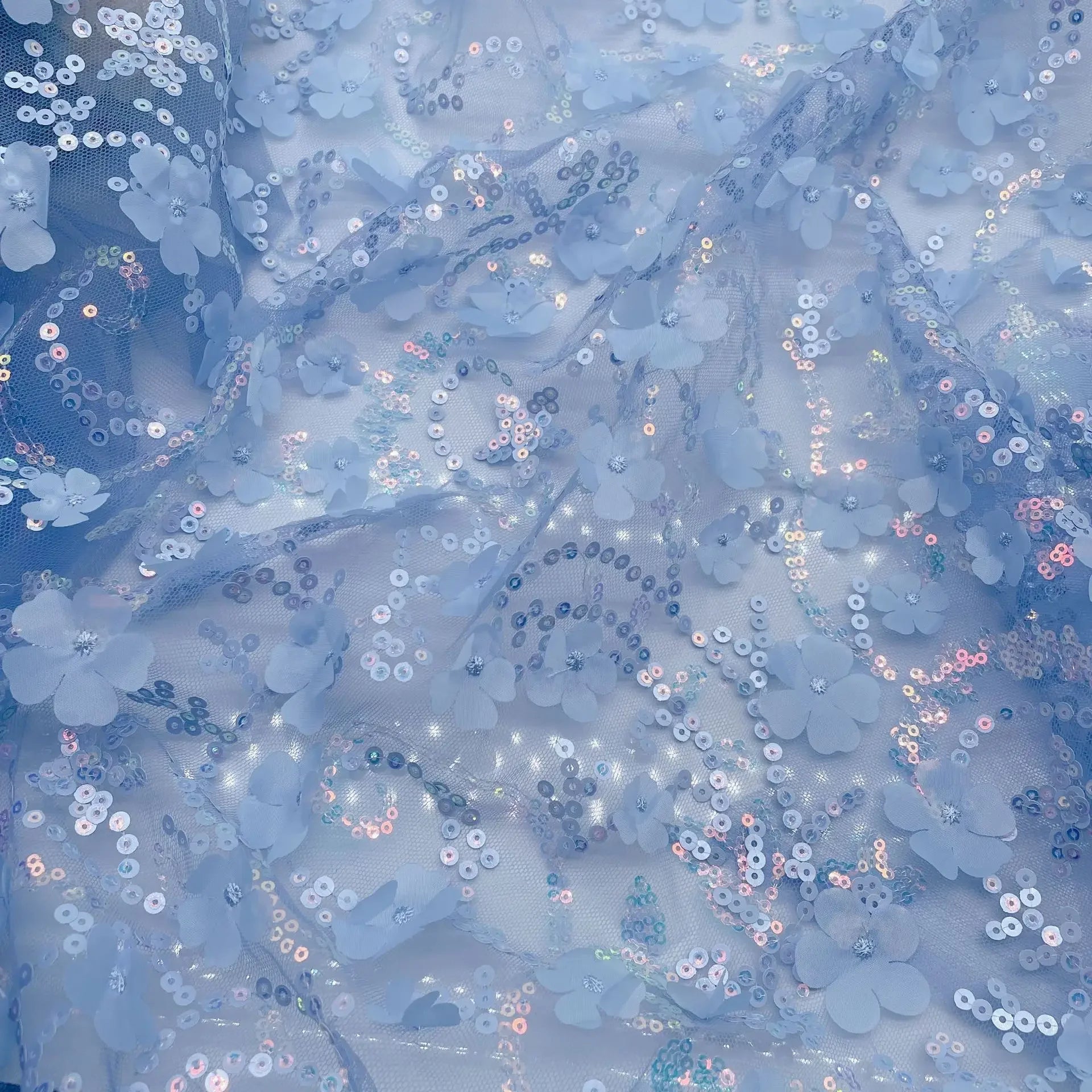 قماش تول فاخر مطرز بترتر ثلاثي الأبعاد مع تصميم زهور، مناسب لفساتين الزفاف والأزياء المسرحية