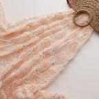 Tela de encaje con corona de rosas naranja y rosa con bordado dorado para vestido de verano de mujer, elegante material floral para costura de moda.