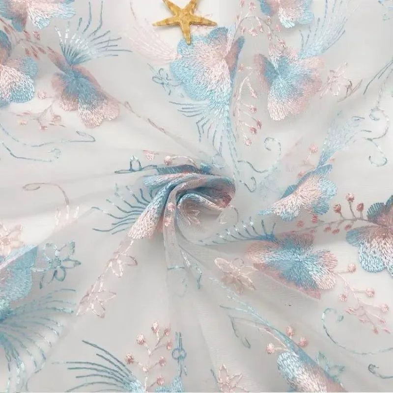 Tela de malla de encaje bordada con flores 3D para vestidos de novia, Hanfu, Cheongsam, bolsos de ropa para niños, proyectos de moda artesanales.