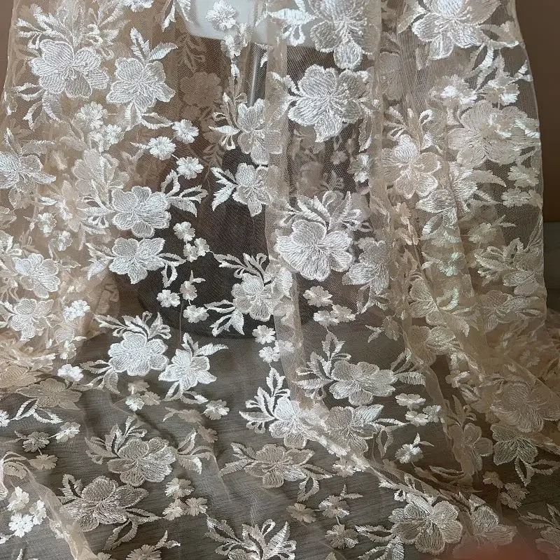 High-quality shiny silk embroidered lace trim fabric for ethnic dress wedding gown dress and DIY handcrafted sewing projects