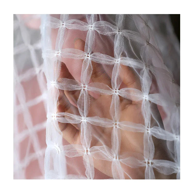 قماش شبكي ناعم من التول ثلاثي الأبعاد باللون الأبيض - فستان الأميرة توتو، الخامة 140 سم