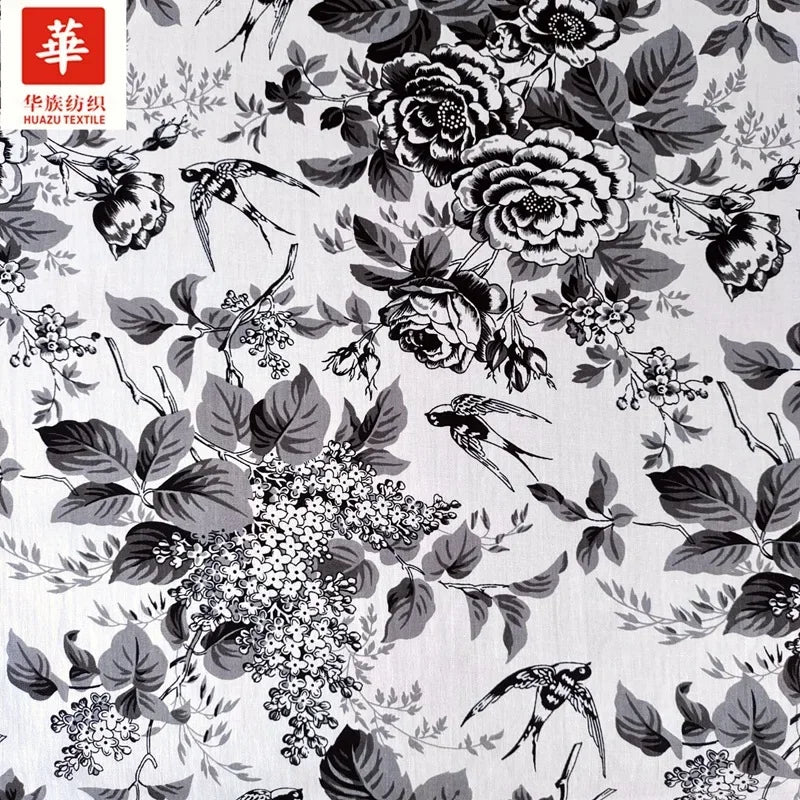 قميص بأكمام قصيرة من قماش قطني مطبوع عليه زهور الفاوانيا، أزرق وأبيض، بنمط غسيل حبر، مناسب للأمتعة والحقائب