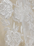 Vestido de novia, vestido de noche, pañuelo para la cabeza, tela de malla, bordado de flores, encaje, hecho a mano, tela de diseñador DIY