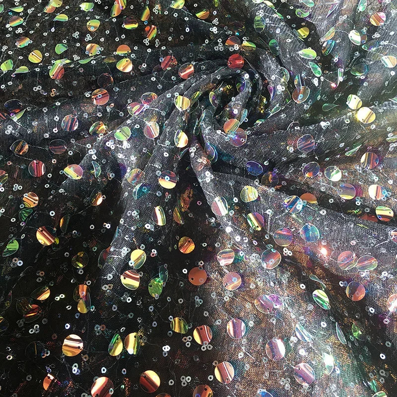 قماش تطريز شبكي مطرز بالترتر الملون، فستان نسائي عصري، خلفية حفل زفاف، مصنوع يدويًا، DIY