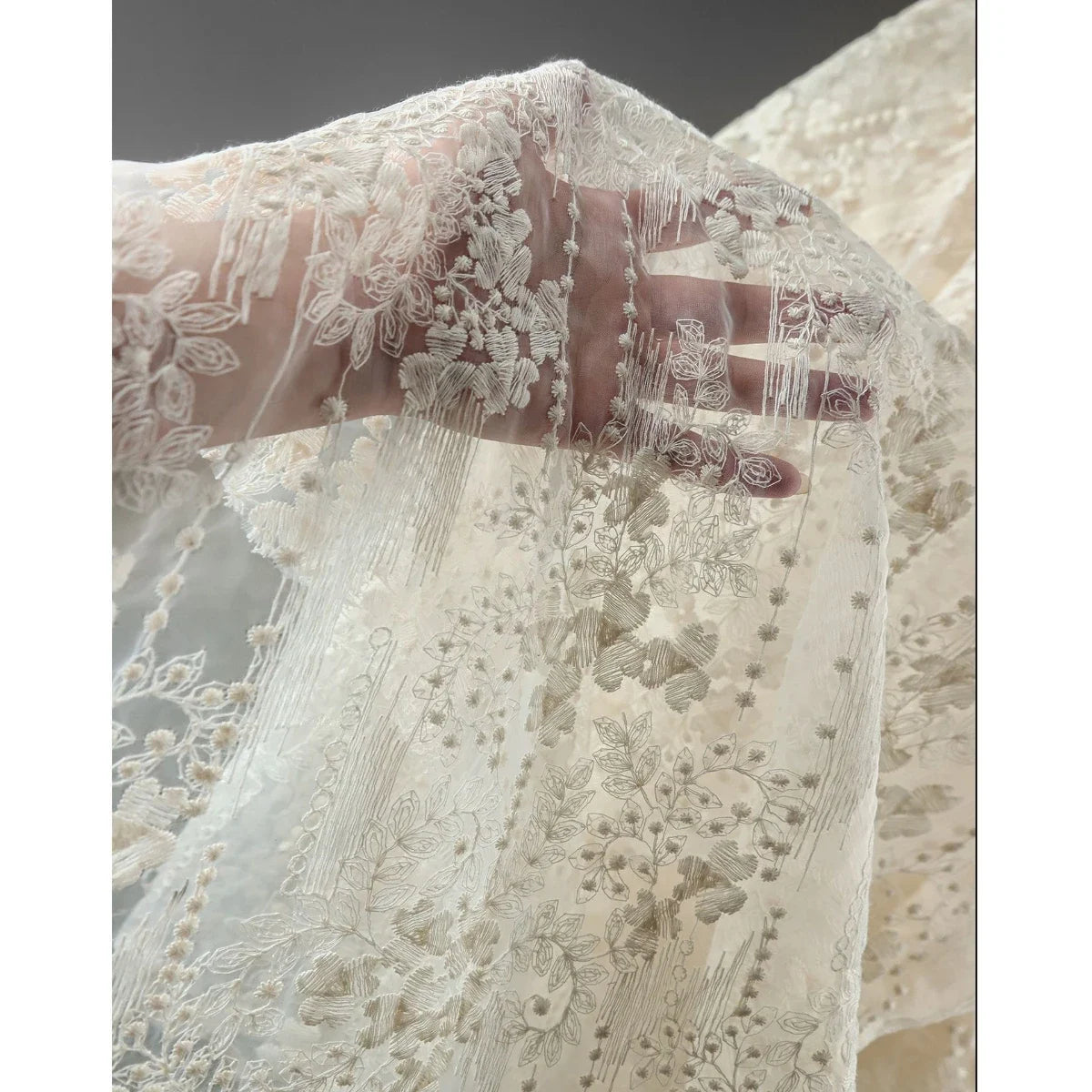 French Apricot Vintage Floral Embroidery Lace Fabric Ombre Nude Tulle With Delicate Flowers For Bridal Romantic Fashion Design