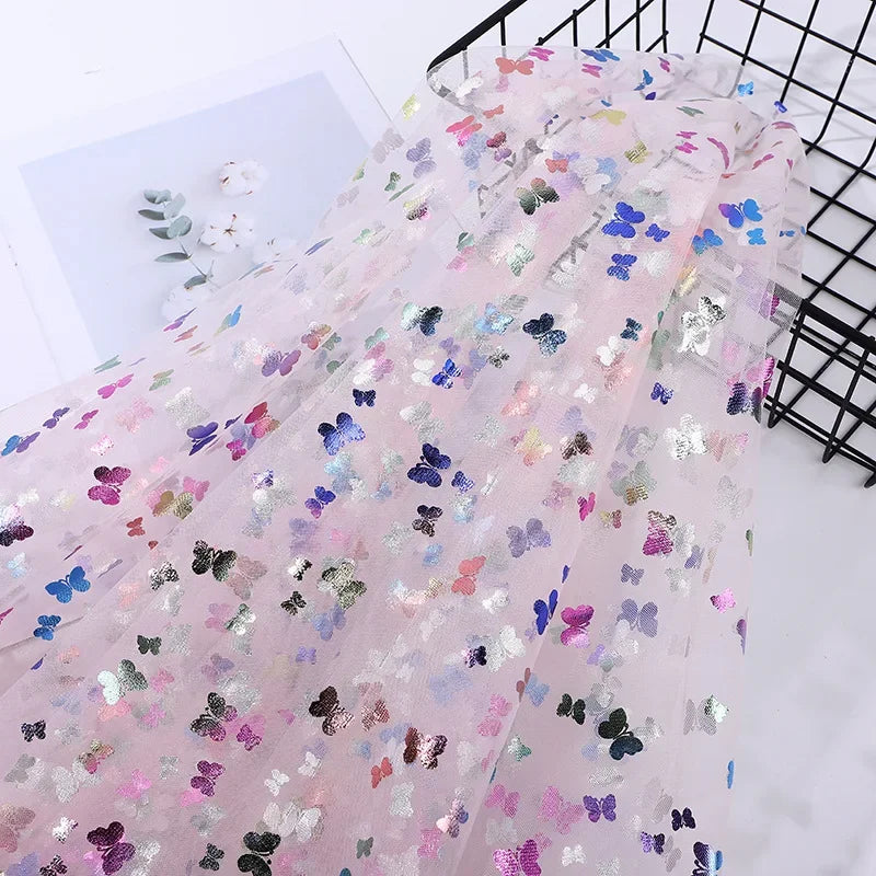 New Butterfly Bronzing Mesh Fabric Children's Princess Dress Stage Tutu Skirt Tablecloth Decorative Colorful Butterfly Mesh