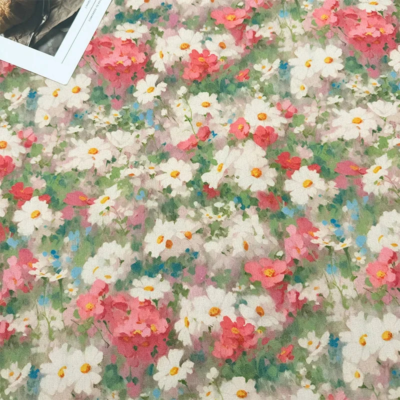 Oil Painting Floral Fabric Premium Cotton Linen Blend With Dense Weave For Tablecloth DIY Home Decor Door Curtain Fabric
