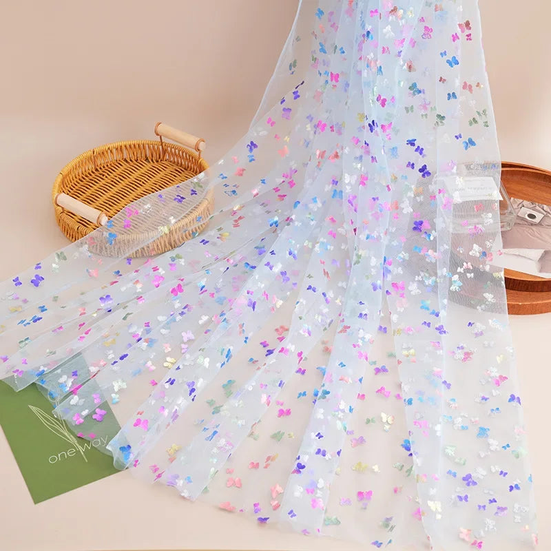 New Butterfly Bronzing Mesh Fabric Children's Princess Dress Stage Tutu Skirt Tablecloth Decorative Colorful Butterfly Mesh