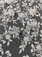 New beaded sequins embroidered lace fabric, large flower branches sewn, high-end wedding dresses, three-dimensional decals