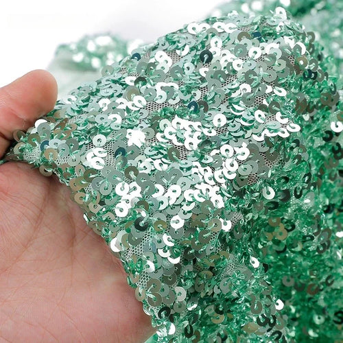 5MM Elastic Mesh Sequin Bead Embroidery Fabric - Evening Dress Material - fabric photo 2