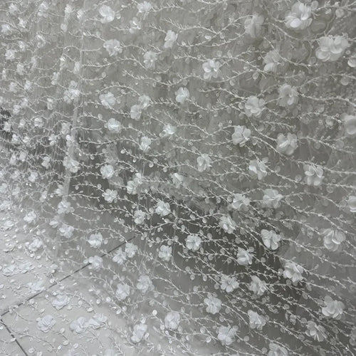 3D Floral Beaded Sequin Pearl Lace - Elegant for Wedding Dress & Evening Gown