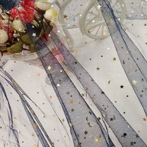 Tela de malla suave de gasa de estrellas y lunas para coser vestidos de novia, vestidos de muñecas, decoración de bodas, accesorios para el cabello, tela decorativa DIY