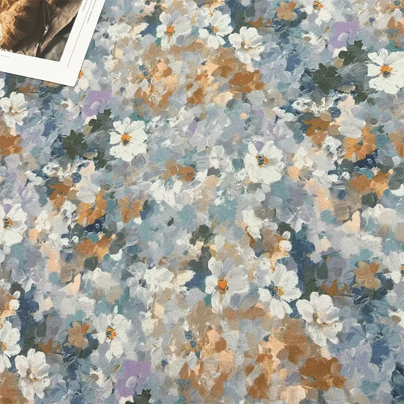 Oil Painting Floral Fabric Premium Cotton Linen Blend With Dense Weave For Tablecloth DIY Home Decor Door Curtain Fabric