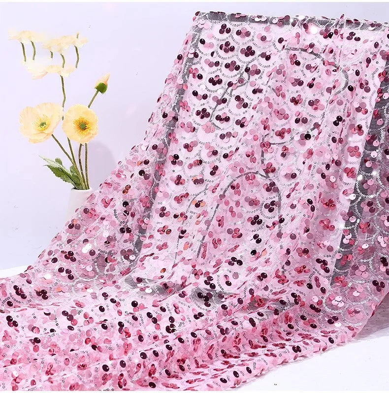 Premium Mermaid Sequin Mesh Fabric Shiny Fish Scale Netting High-End Wedding Decoration Evening Gown Designer Material Clothing