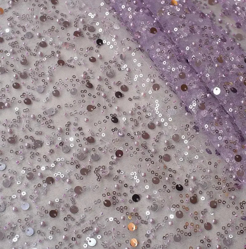 1.5m Wide Encryption Various colors Bead Embroidery Sequin Mesh Lace Fabric for Wedding Dresses Stage Clothing