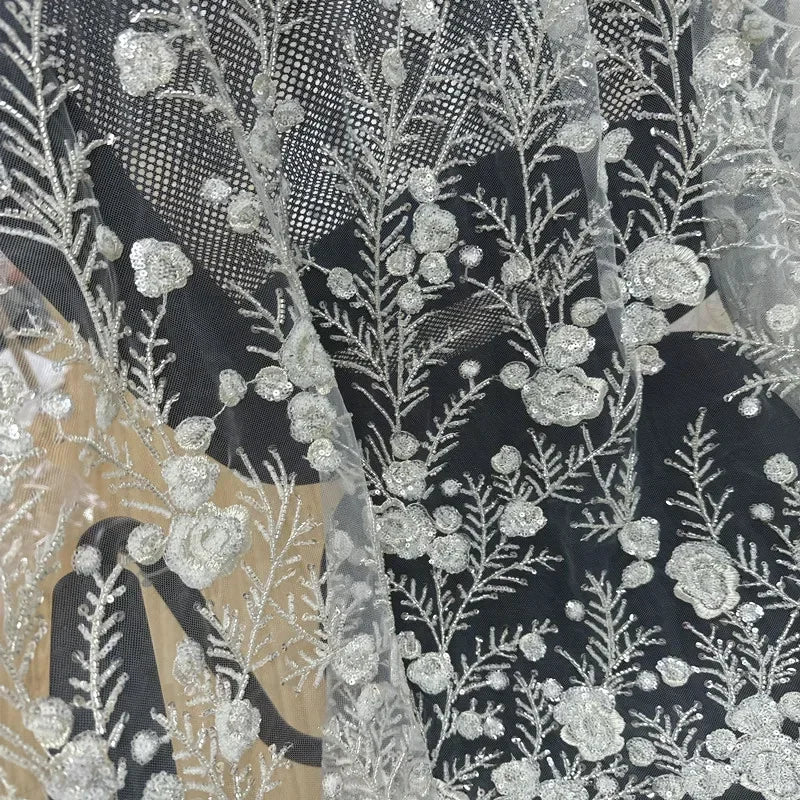 فستان زفاف مطرز بخرز أظافر عالي الجودة، فستان سهرة، قماش دانتيل، خيط دانتيل DIY