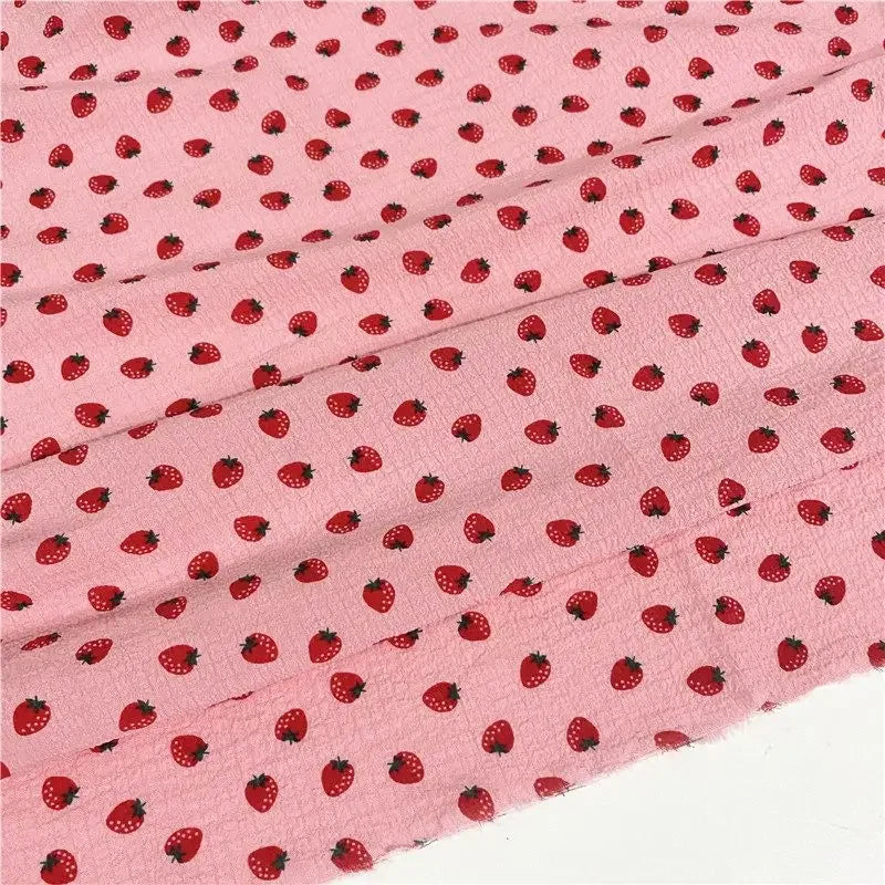 Tela opaca con estampado de fresas y burbujas de algodón de imitación para vestidos largos florales, protección solar, puños, decoración DIY