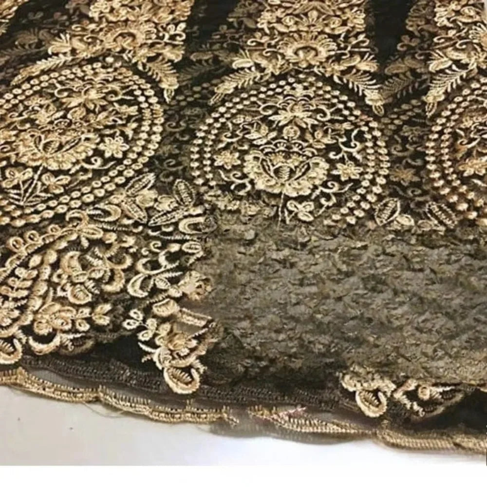 Nuevo producto, tela con hilo dorado, malla de encaje, bordado tridimensional dorado, ropa, vestido, bordado cifrado, falda, tela