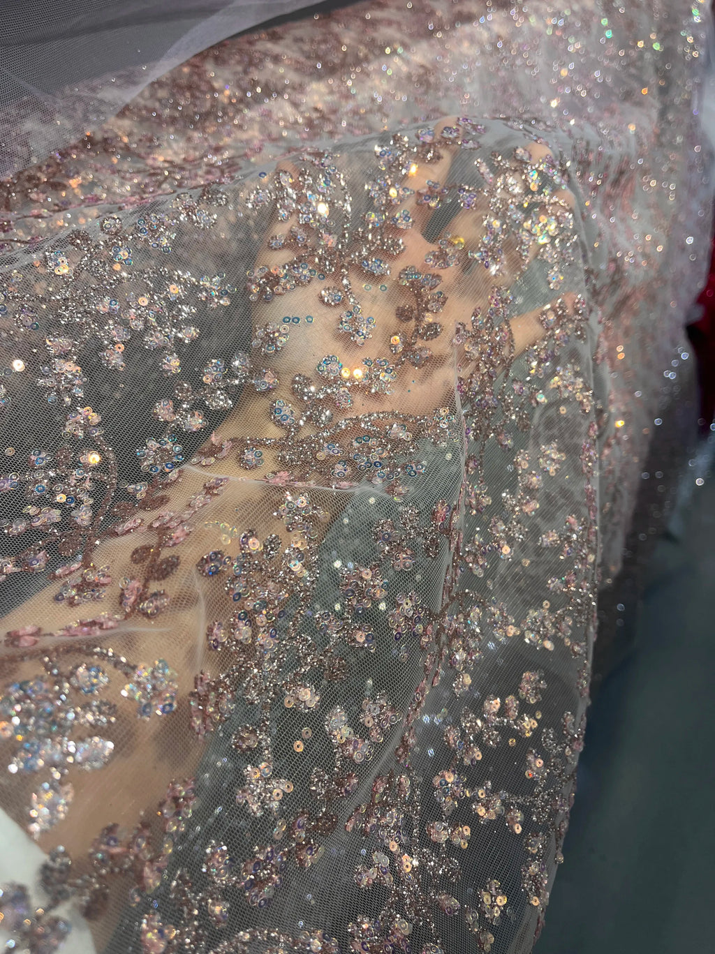 Iridescent Rainbow Sequin Mesh - Laser for Wedding Backdrops & Stage Wear