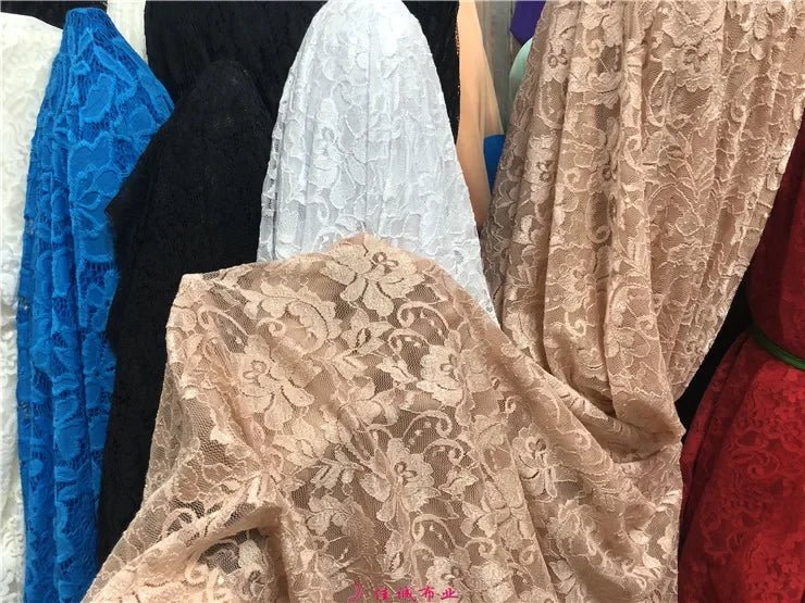 قماش دانتيل مطاطي برتقالي فلوري شفاف شبكي مع تطريز وردي للفساتين وملابس الأداء قماش شبكي شفاف زهري