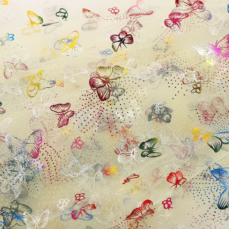 Colorful Butterfly Gold Foil Tulle Fabric For Party Dress Kids Costume Stage Wear Decor Textile Material Dreamy Craft Supply