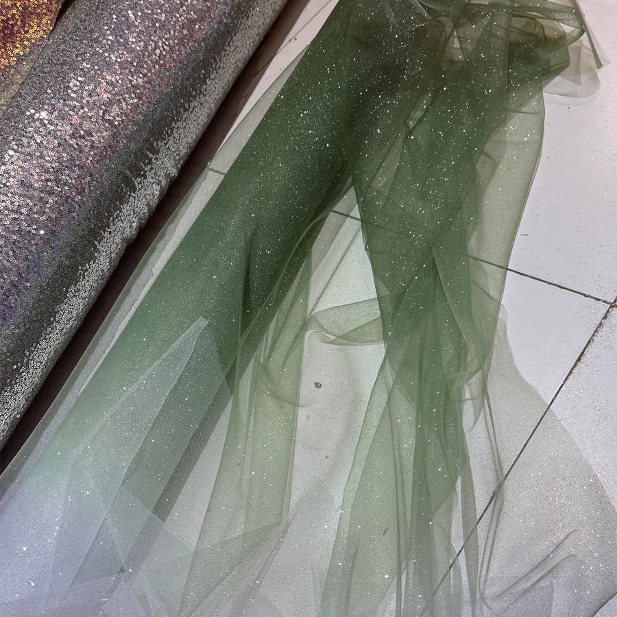 Gradient Spray Silver Shiny Sheet Soft Yarn Fine Powder Mesh Blue Red Purple Wedding Dress Fabric