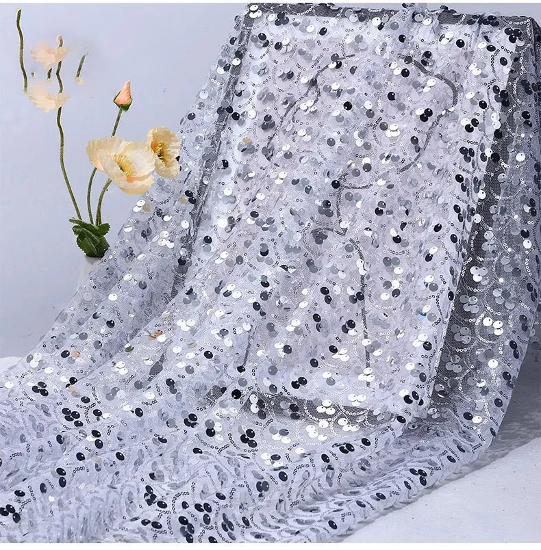 Premium Mermaid Sequin Mesh Fabric Shiny Fish Scale Netting High-End Wedding Decoration Evening Gown Designer Material Clothing