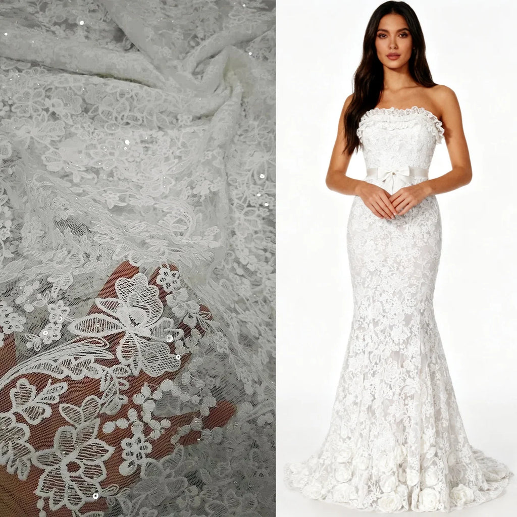 قماش دانتيل قابل للذوبان في الماء من قماش شبكي مطرز بالترتر، فستان زفاف، تنورة فستان سهرة، خلفية تصوير DIY، مفرش طاولة