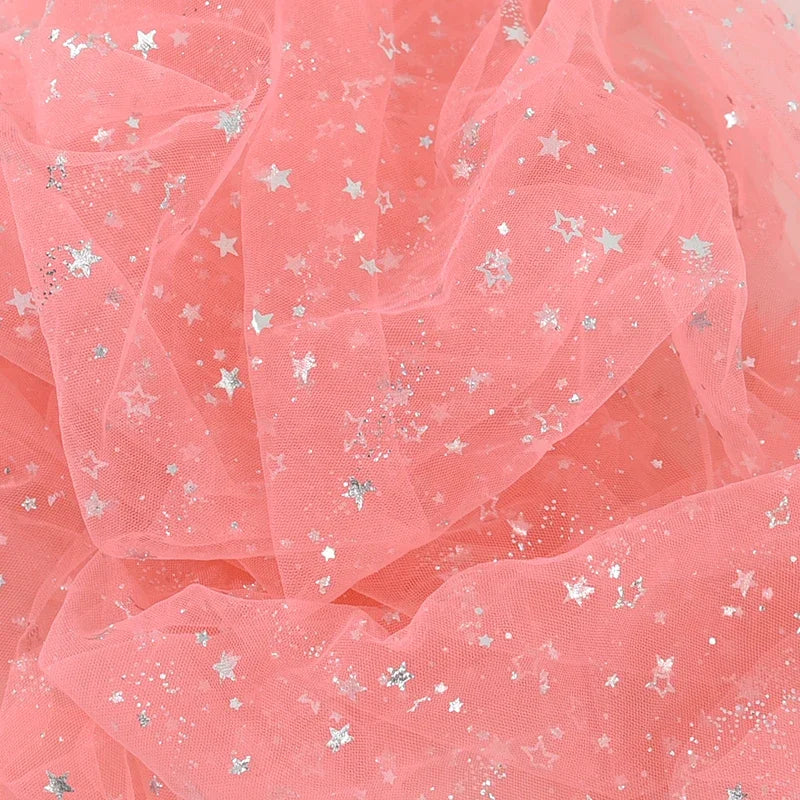 Tela de tul dorado con estrellas, color rosa, azul y morado, con purpurina brillante y bronceado, para manualidades de costura, decoración de fondo para bodas, fiestas de cumpleaños