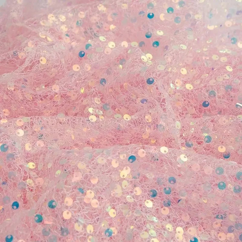 قماش دانتيل مطرز بالترتر الكريستالي مقاس 5 مم، قماش لامع لامع للأزياء المسرحية وملابس الأداء والحرف اليدوية