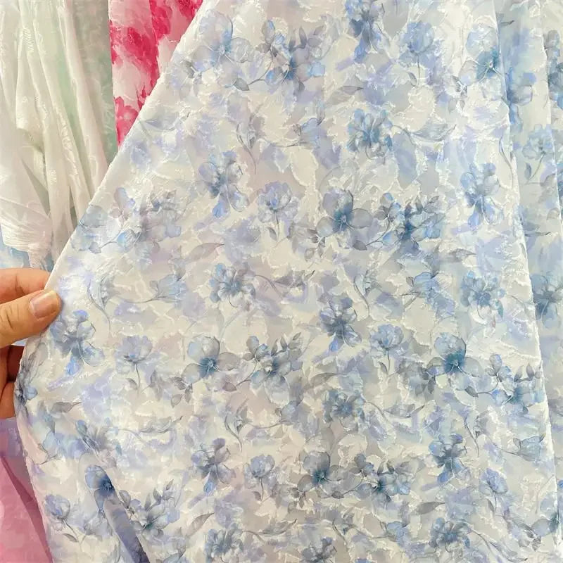 فساتين وقمصان نسائية فاخرة من قماش شيفون جاكار شبه شفاف مزخرف بنقشة زهور على الطراز الصيني، ناعمة للحماية من الشمس