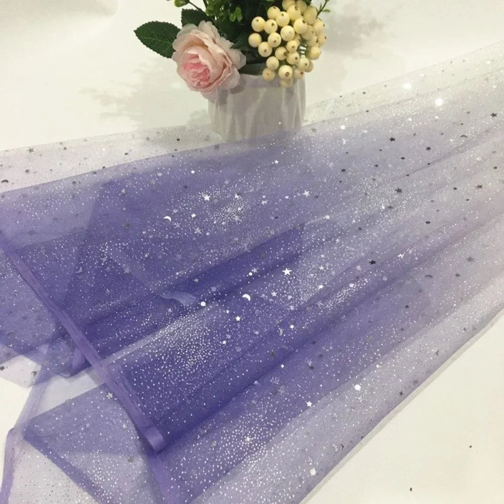 Gradient Star Moon Snowflake Gold Embroidered Netted Chiffon Fabric For Princess Dress Stage Costume Backdrop Window Decoration