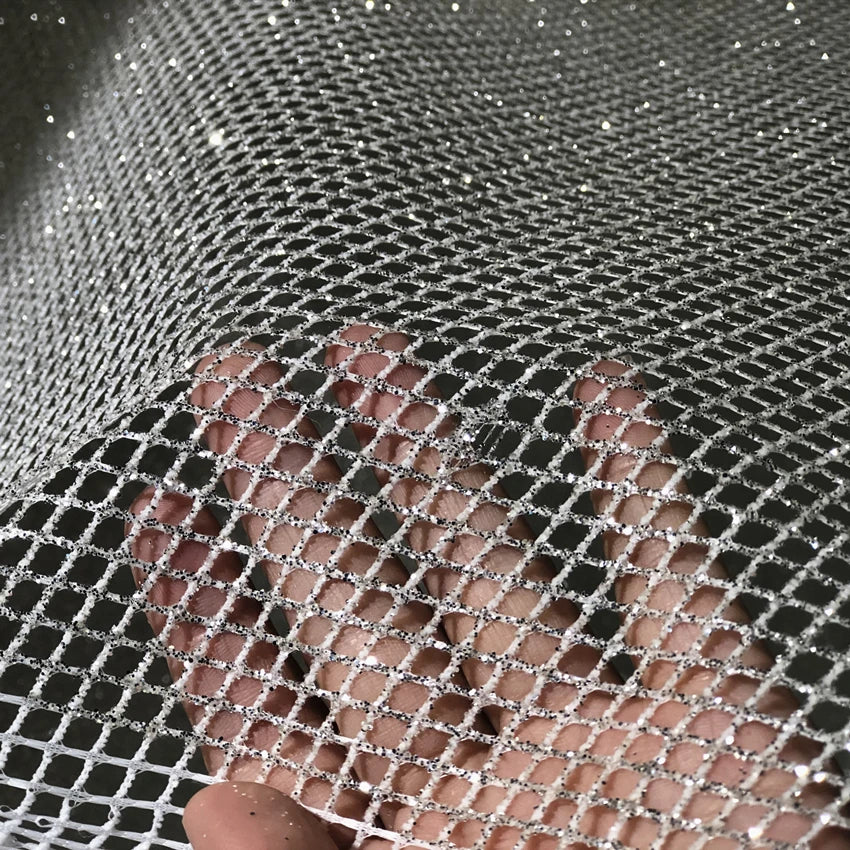 قماش شبكي صلب برش فضي على شكل ماسة لفساتين الزفاف والتصاميم الأنيقة