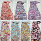3D Ribbon Embroidered Beaded Flower Mesh - Evening Gown Tulle Fabric