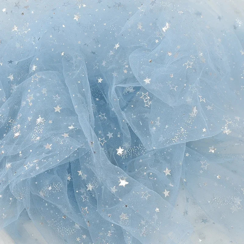 Tela de tul dorado con estrellas, color rosa, azul y morado, con purpurina brillante y bronceado, para manualidades de costura, decoración de fondo para bodas, fiestas de cumpleaños