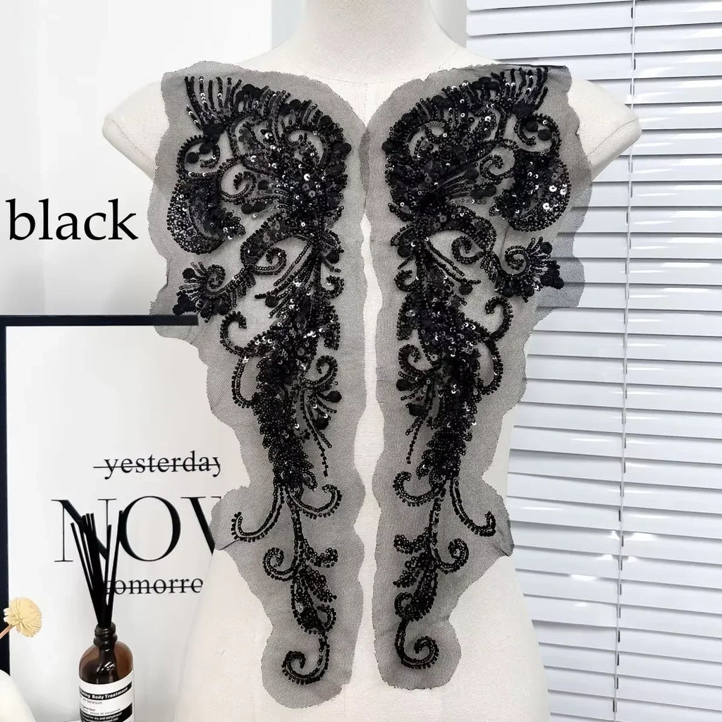 Apliques de encaje blanco de alta calidad, tela de encaje con cuentas, accesorios para vestidos de novia y vestidos de noche, accesorios de ropa hechos a mano