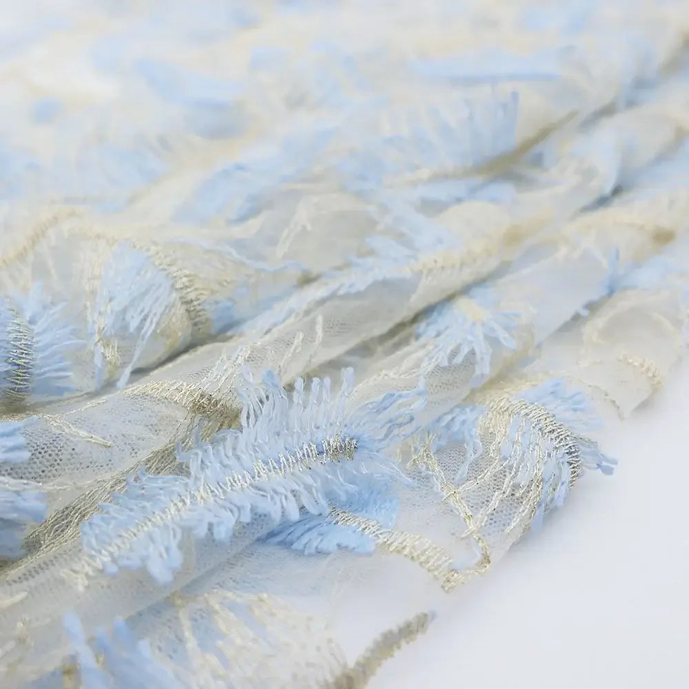 Tela de encaje con bordado de plumas tridimensional para vestido de noche, vestido de novia, hecho a mano, material de alta gama para ropa de mujer.